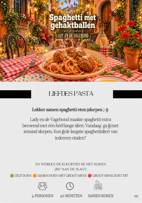 Receptpagina met foto van spaghetti met gehaktballen